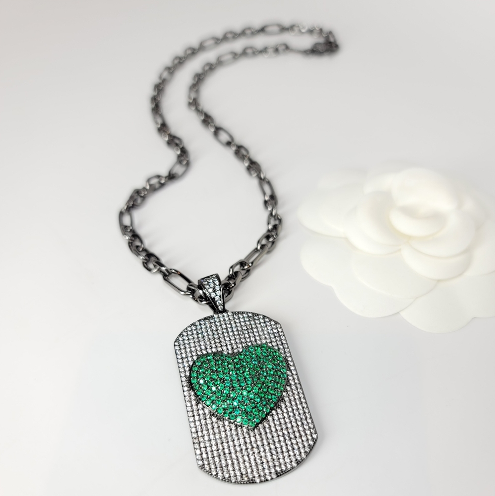 Large Heart Tag Pave CZ Necklace Choker NEW